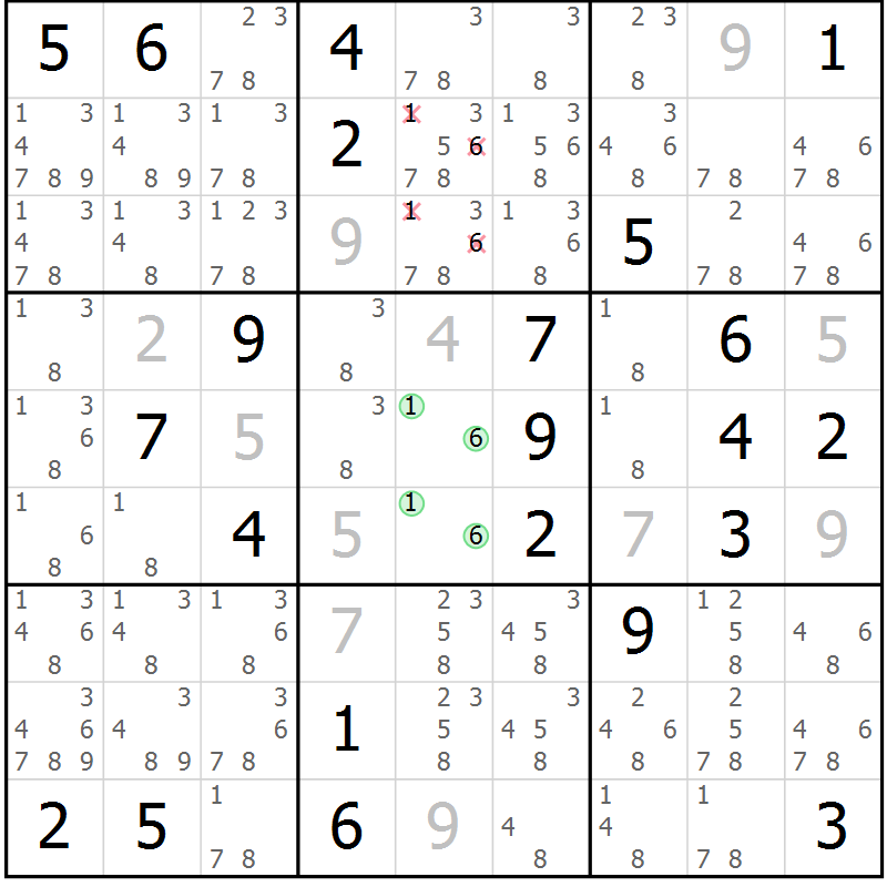 Position des candidats pour la solution de la Gr 2 page 5 du magazine de sudoku Virtuose n° 112