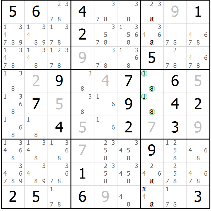 Position des candidats pour la solution de la Gr 2 page 5 du magazine de sudoku Virtuose n° 112