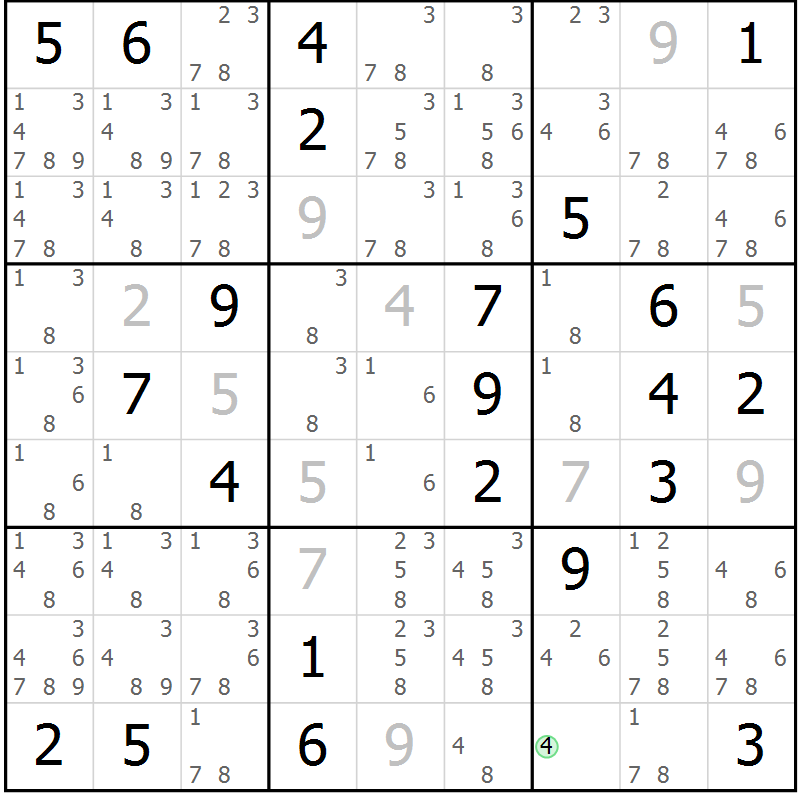 Position des candidats pour la solution de la Gr 2 page 5 du magazine de sudoku Virtuose n° 112