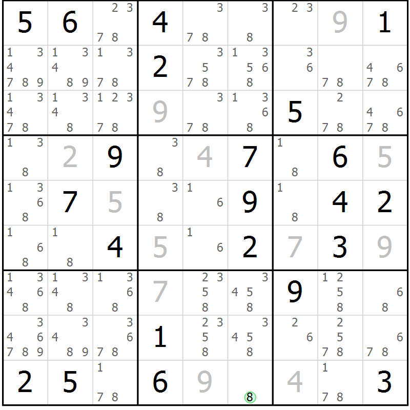 Position des candidats pour la solution de la Gr 2 page 5 du magazine de sudoku Virtuose n° 112