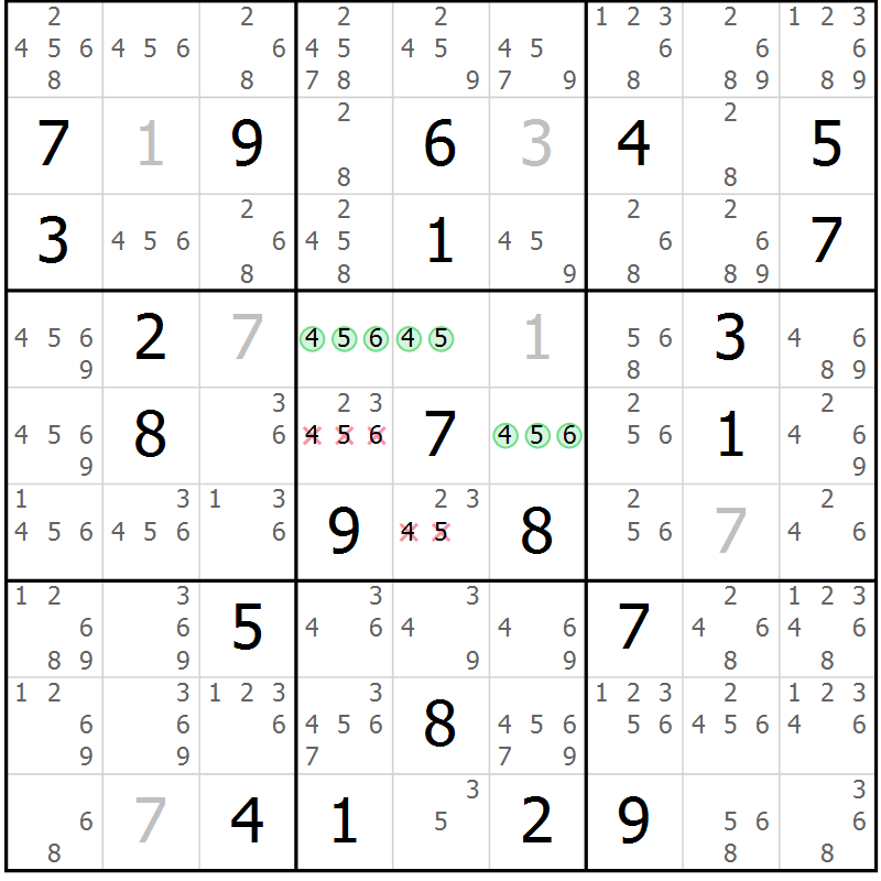 Position des candidats pour la solution de la Gr 20 page 23 du magazine de sudoku Virtuose n° 112