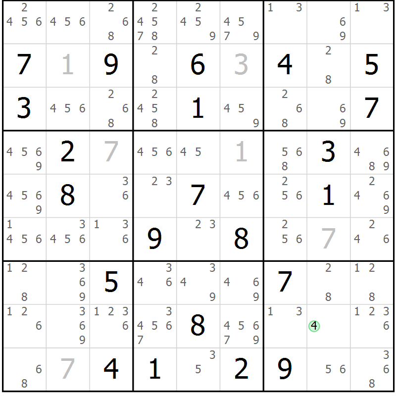 Position des candidats pour la solution de la Gr 20 page 23 du magazine de sudoku Virtuose n° 112