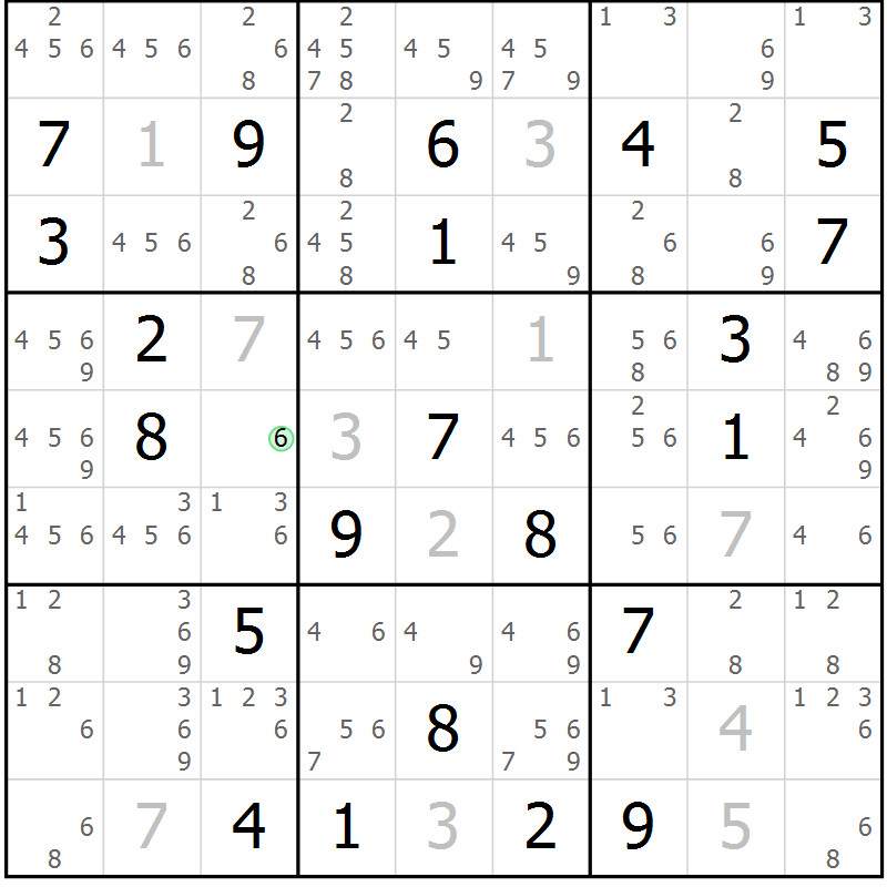 Position des candidats pour la solution de la Gr 20 page 23 du magazine de sudoku Virtuose n° 112