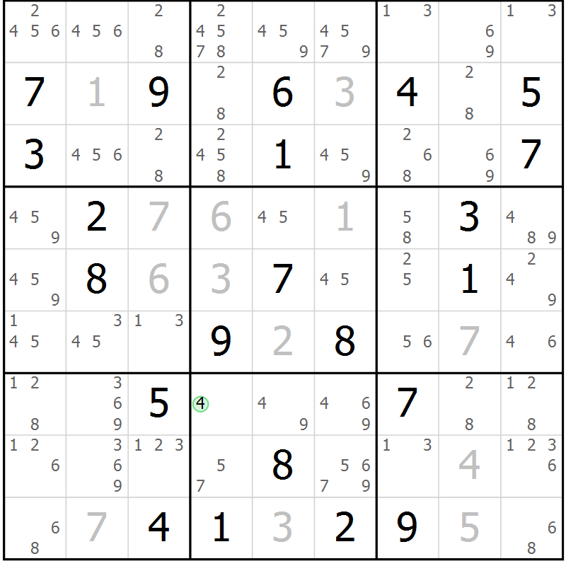 Position des candidats pour la solution de la Gr 20 page 23 du magazine de sudoku Virtuose n° 112