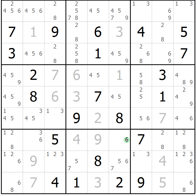 Position des candidats pour la solution de la Gr 20 page 23 du magazine de sudoku Virtuose n° 112