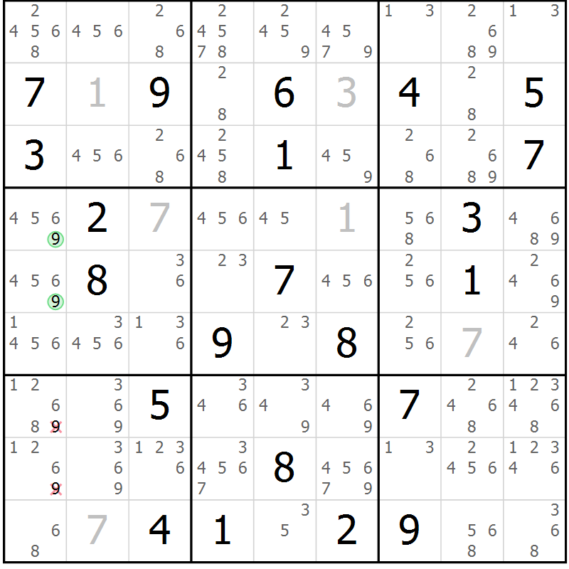 Position des candidats pour la solution de la Gr 20 page 23 du magazine de sudoku Virtuose n° 112