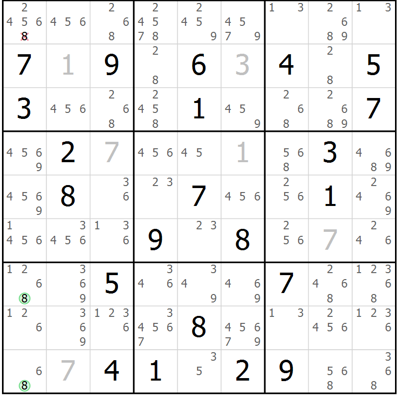 Position des candidats pour la solution de la Gr 20 page 23 du magazine de sudoku Virtuose n° 112