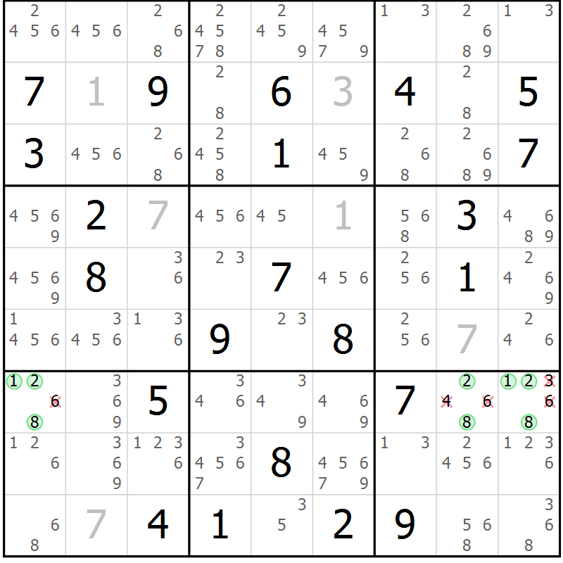Position des candidats pour la solution de la Gr 20 page 23 du magazine de sudoku Virtuose n° 112