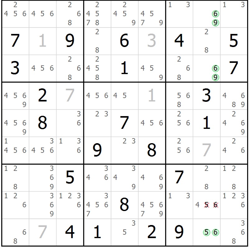 Position des candidats pour la solution de la Gr 20 page 23 du magazine de sudoku Virtuose n° 112