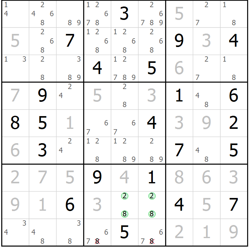Position des candidats pour la solution de la Gr 21 page 24 du magazine de sudoku Virtuose n° 112