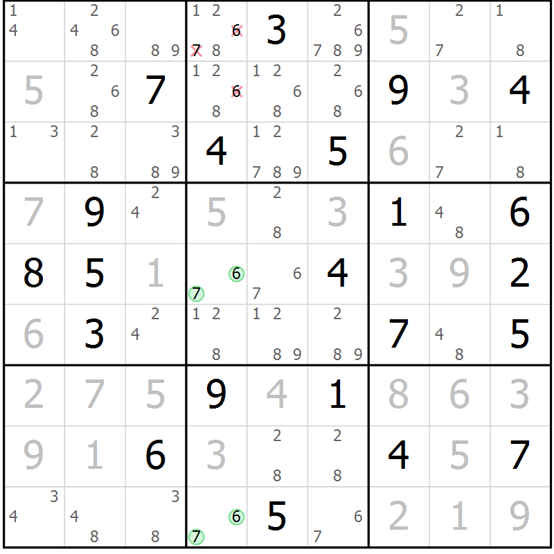 Position des candidats pour la solution de la Gr 21 page 24 du magazine de sudoku Virtuose n° 112