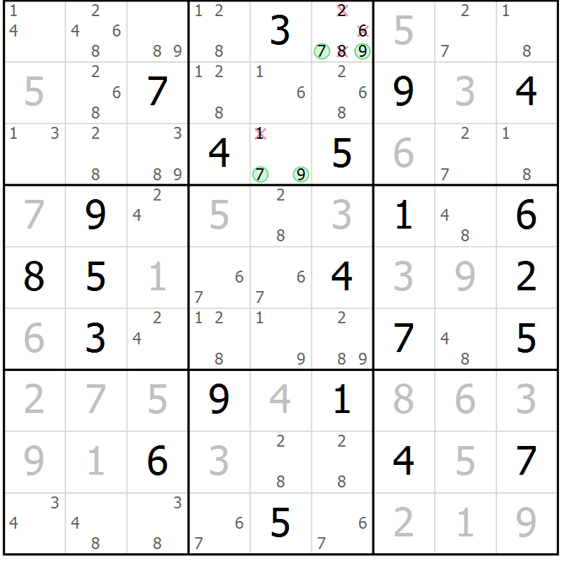Position des candidats pour la solution de la Gr 21 page 24 du magazine de sudoku Virtuose n° 112