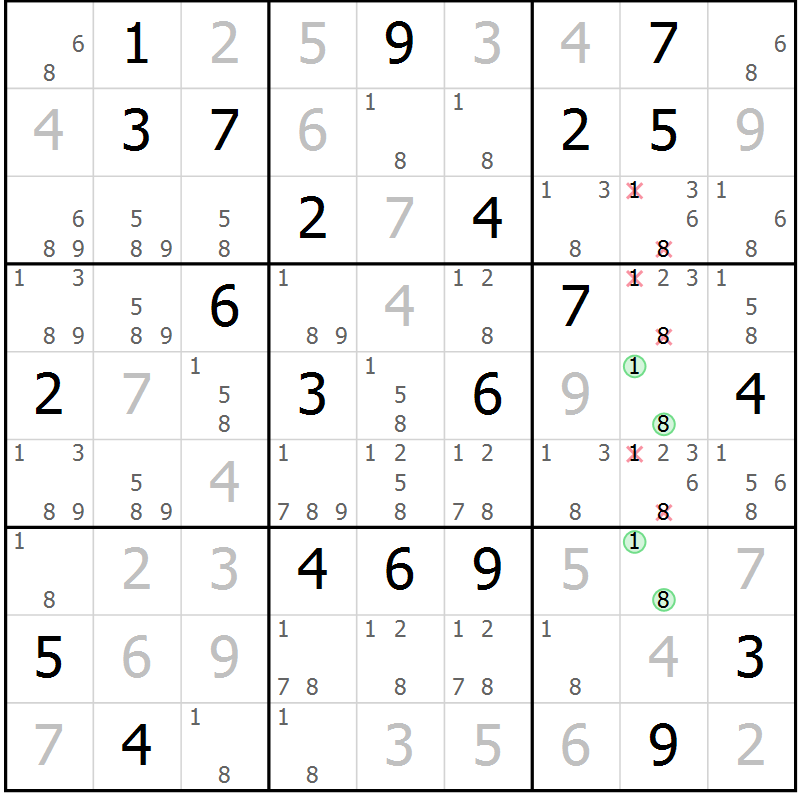 Position des candidats pour la solution de la Gr 22 page 25 du magazine de sudoku Virtuose n° 112