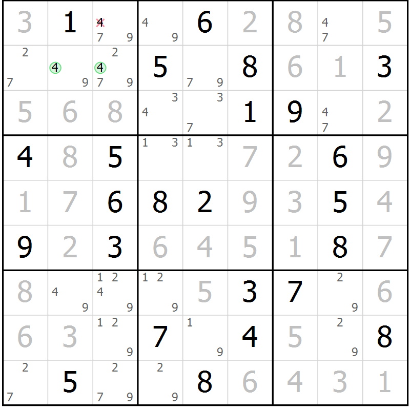 Position des candidats pour la solution de la Gr 23 page 26 du magazine de sudoku Virtuose n° 112