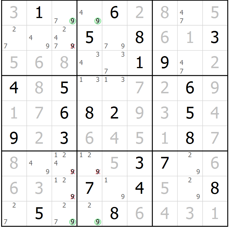 Position des candidats pour la solution de la Gr 23 page 26 du magazine de sudoku Virtuose n° 112