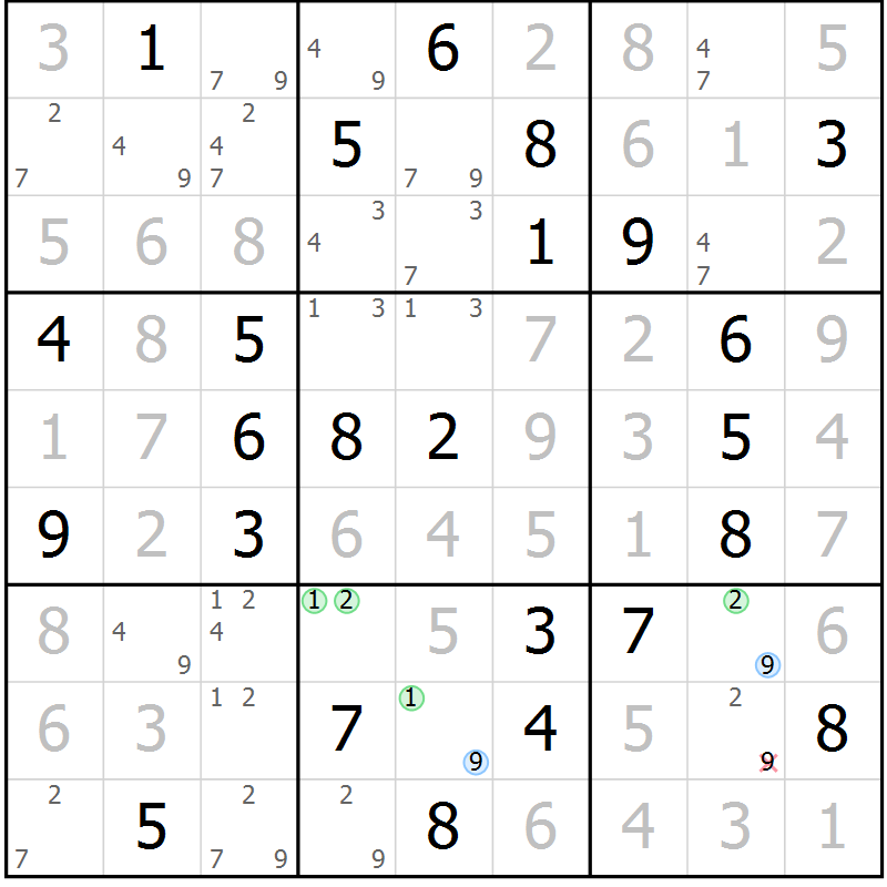 Position des candidats pour la solution de la Gr 23 page 26 du magazine de sudoku Virtuose n° 112