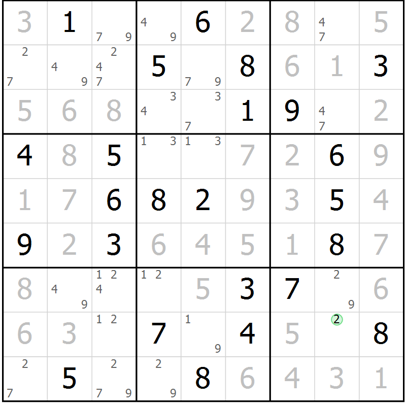 Position des candidats pour la solution de la Gr 23 page 26 du magazine de sudoku Virtuose n° 112
