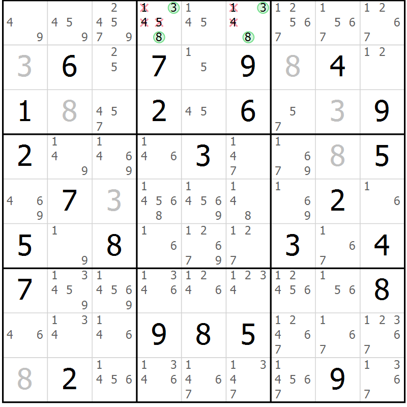 Position des candidats pour la solution de la Gr 24 page 27 du magazine de sudoku Virtuose n° 112