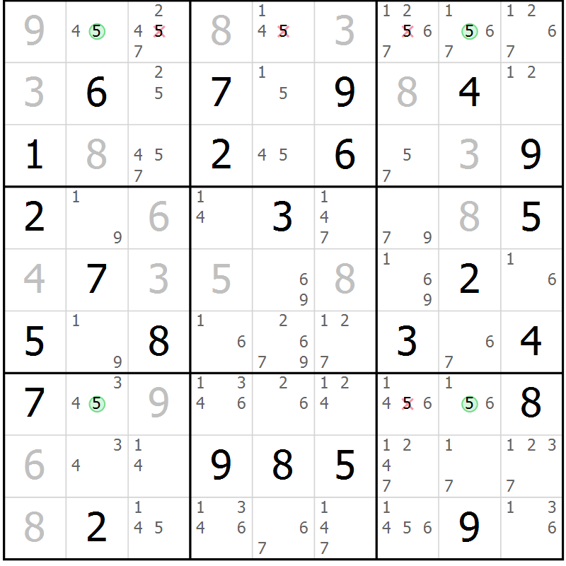 Position des candidats pour la solution de la Gr 24 page 27 du magazine de sudoku Virtuose n° 112