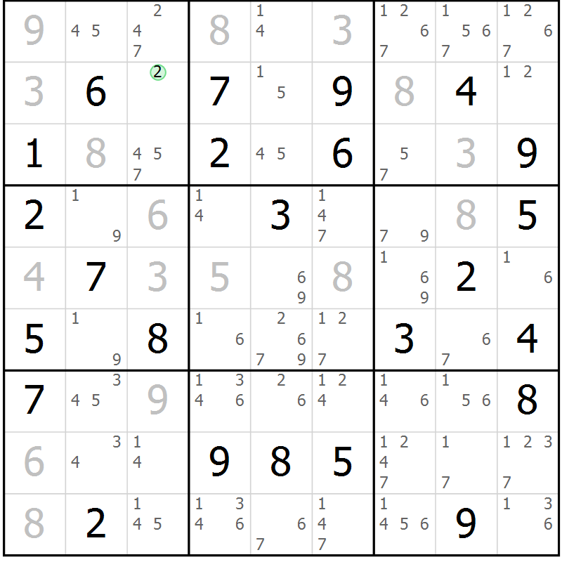 Position des candidats pour la solution de la Gr 24 page 27 du magazine de sudoku Virtuose n° 112