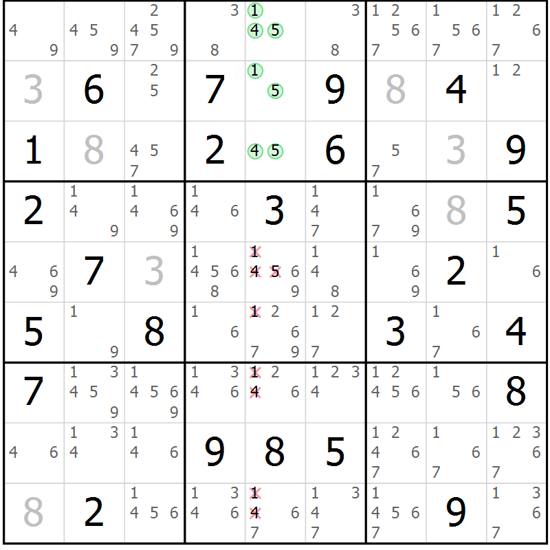 Position des candidats pour la solution de la Gr 24 page 27 du magazine de sudoku Virtuose n° 112