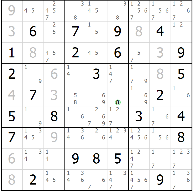 Position des candidats pour la solution de la Gr 24 page 27 du magazine de sudoku Virtuose n° 112