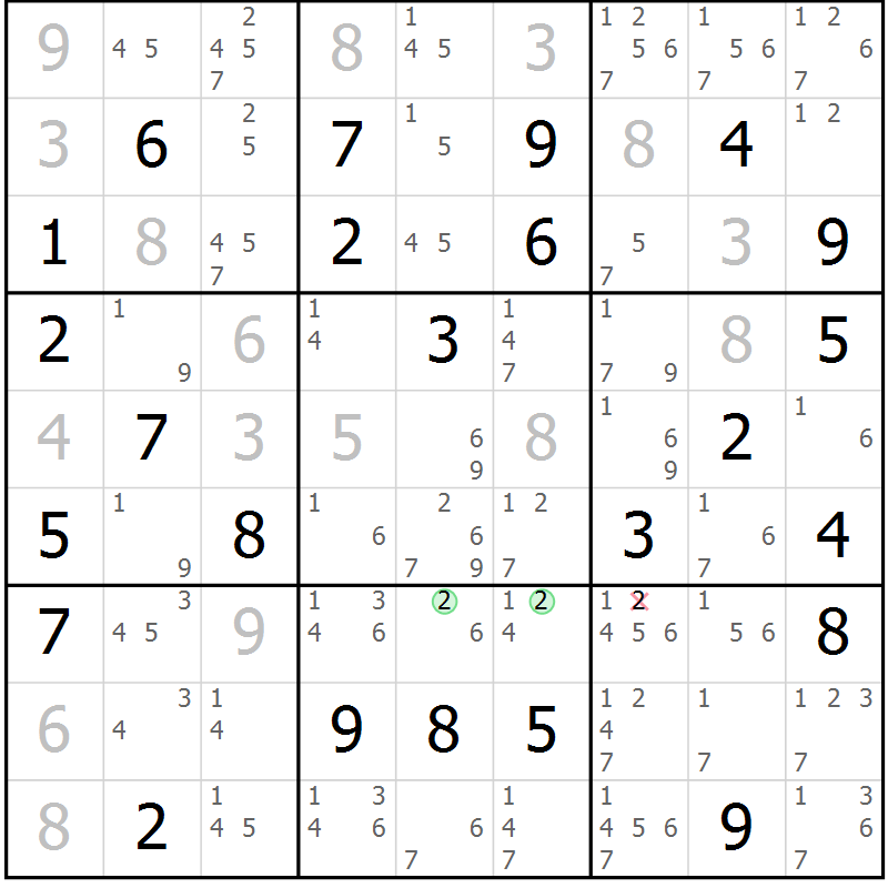 Position des candidats pour la solution de la Gr 24 page 27 du magazine de sudoku Virtuose n° 112