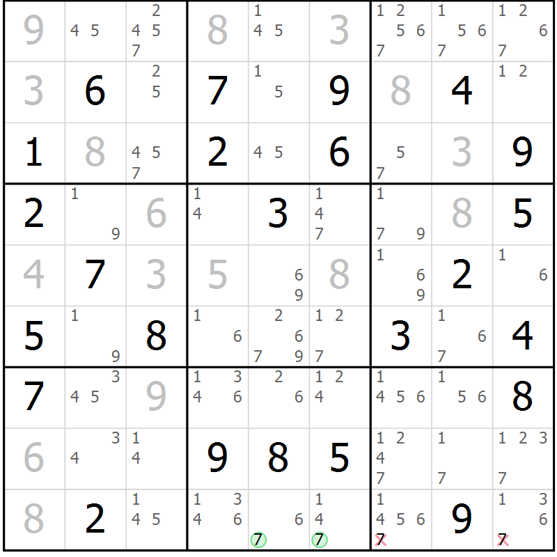 Position des candidats pour la solution de la Gr 24 page 27 du magazine de sudoku Virtuose n° 112