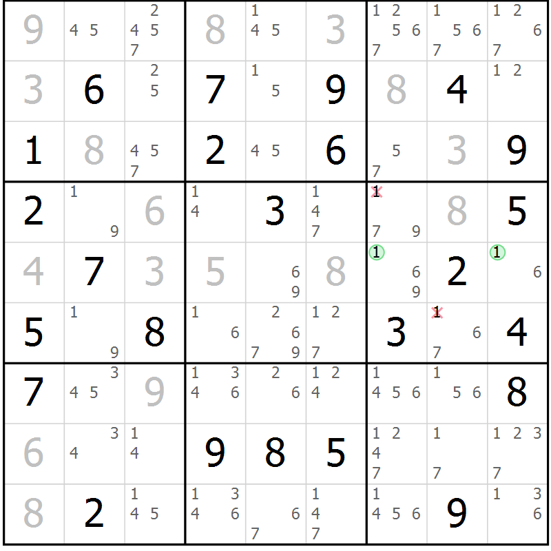 Position des candidats pour la solution de la Gr 24 page 27 du magazine de sudoku Virtuose n° 112