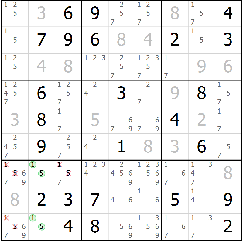 Position des candidats pour la solution de la Gr 25 page 28 du magazine de sudoku Virtuose n° 112