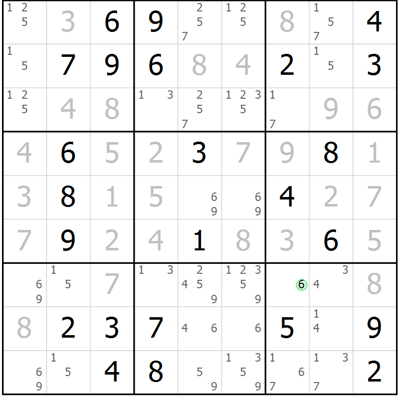 Position des candidats pour la solution de la Gr 25 page 28 du magazine de sudoku Virtuose n° 112