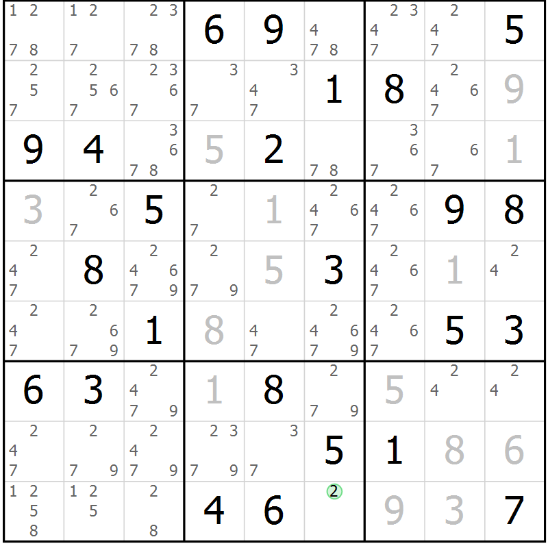 Position des candidats pour la solution de la Gr 26 page 29 du magazine de sudoku Virtuose n° 112