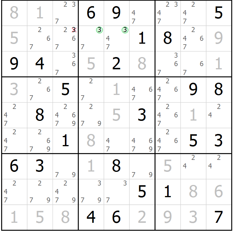 Position des candidats pour la solution de la Gr 26 page 29 du magazine de sudoku Virtuose n° 112
