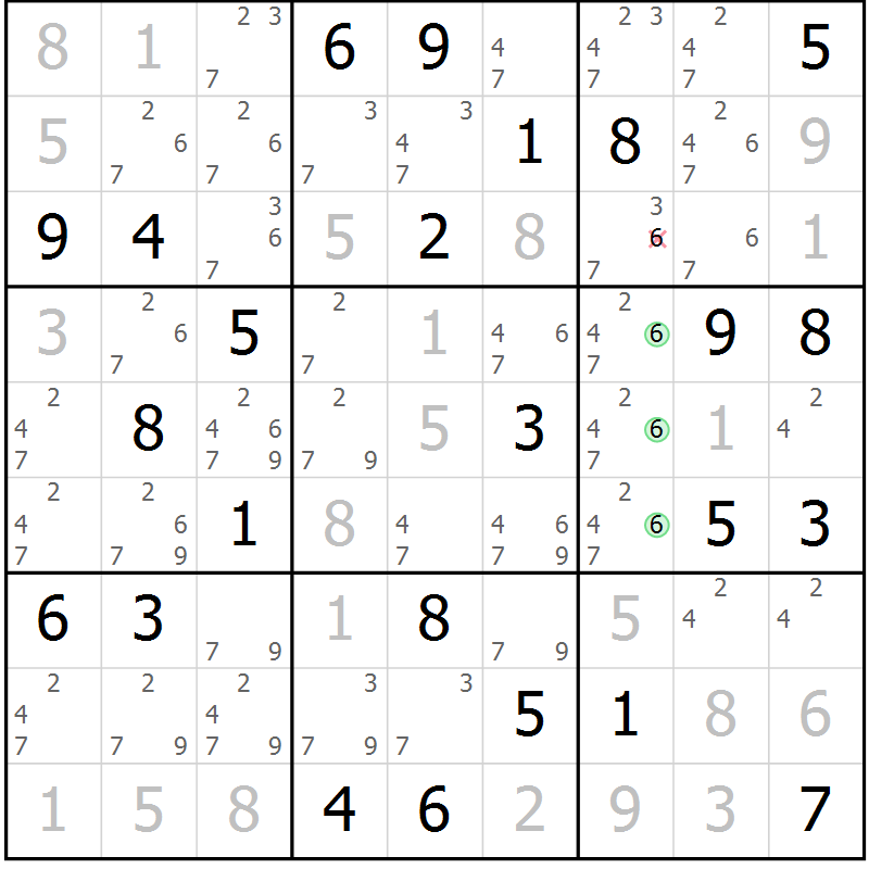 Position des candidats pour la solution de la Gr 26 page 29 du magazine de sudoku Virtuose n° 112