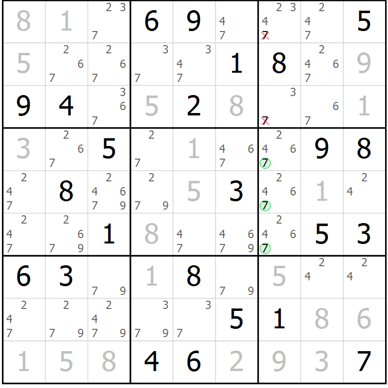 Position des candidats pour la solution de la Gr 26 page 29 du magazine de sudoku Virtuose n° 112