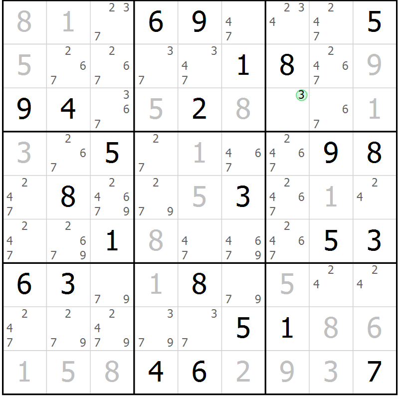 Position des candidats pour la solution de la Gr 26 page 29 du magazine de sudoku Virtuose n° 112