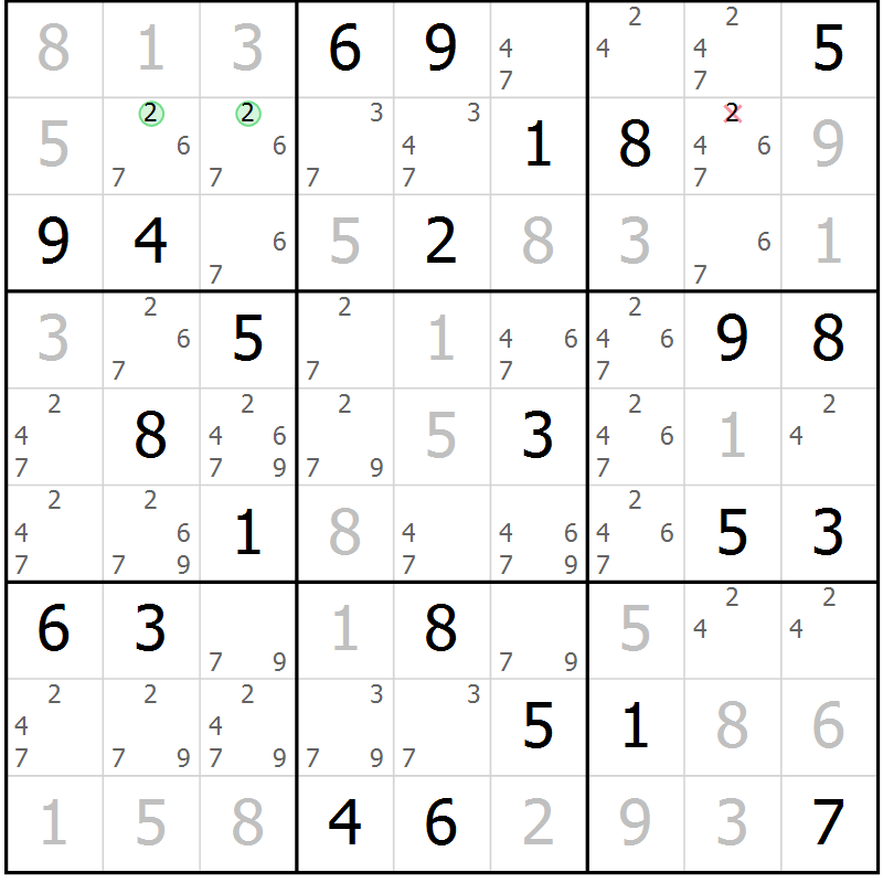 Position des candidats pour la solution de la Gr 26 page 29 du magazine de sudoku Virtuose n° 112