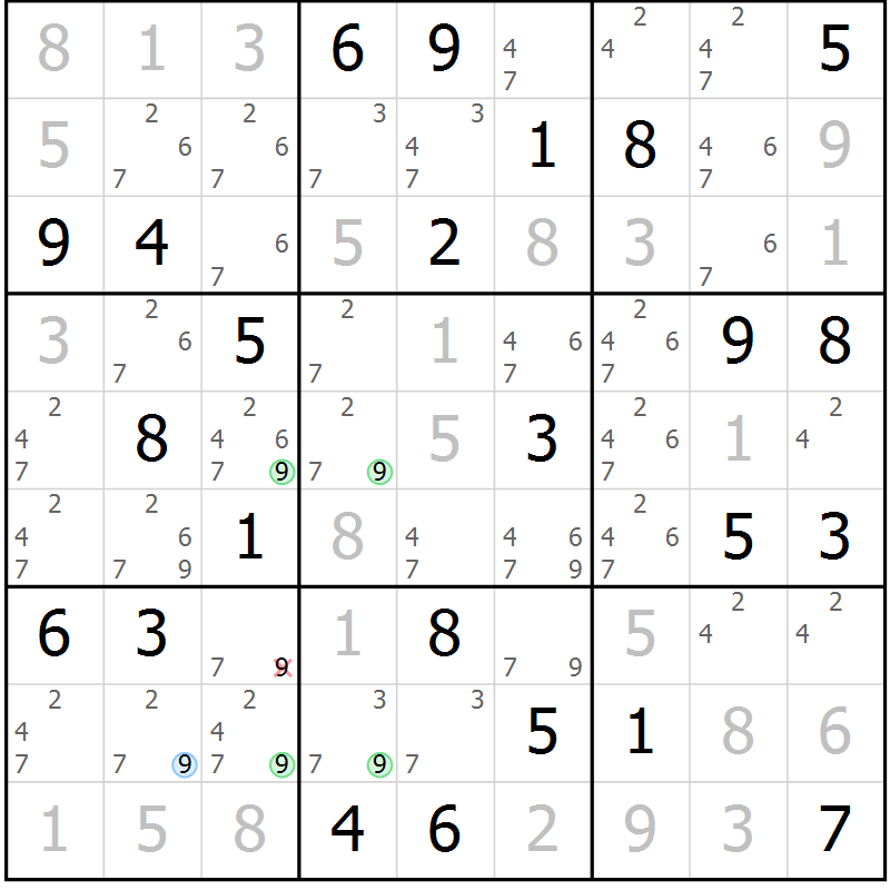 Position des candidats pour la solution de la Gr 26 page 29 du magazine de sudoku Virtuose n° 112