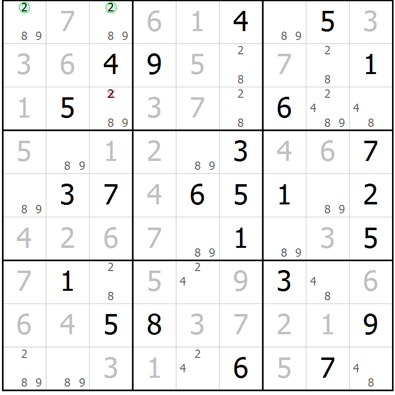 Position des candidats pour la solution de la Gr 27 page 30 du magazine de sudoku Virtuose n° 112