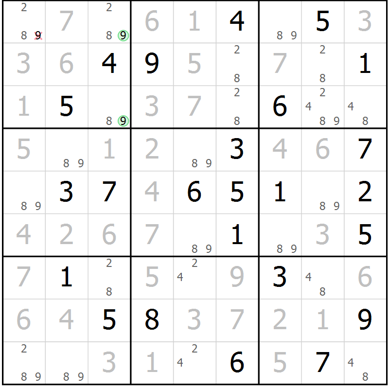 Position des candidats pour la solution de la Gr 27 page 30 du magazine de sudoku Virtuose n° 112