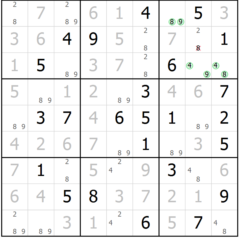 Position des candidats pour la solution de la Gr 27 page 30 du magazine de sudoku Virtuose n° 112