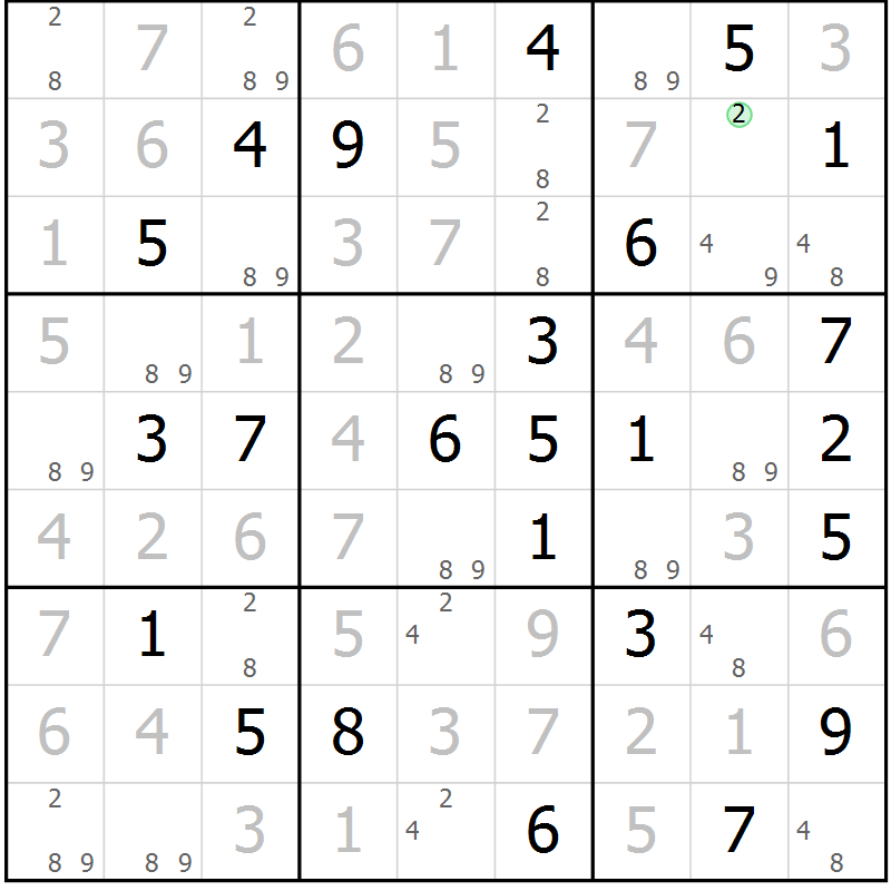 Position des candidats pour la solution de la Gr 27 page 30 du magazine de sudoku Virtuose n° 112