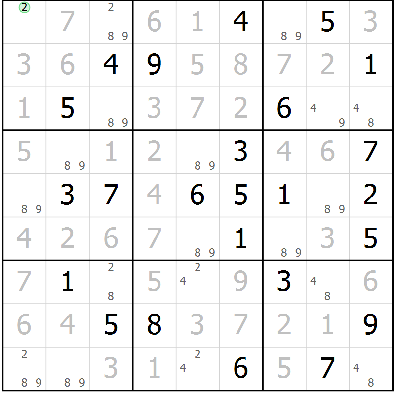 Position des candidats pour la solution de la Gr 27 page 30 du magazine de sudoku Virtuose n° 112