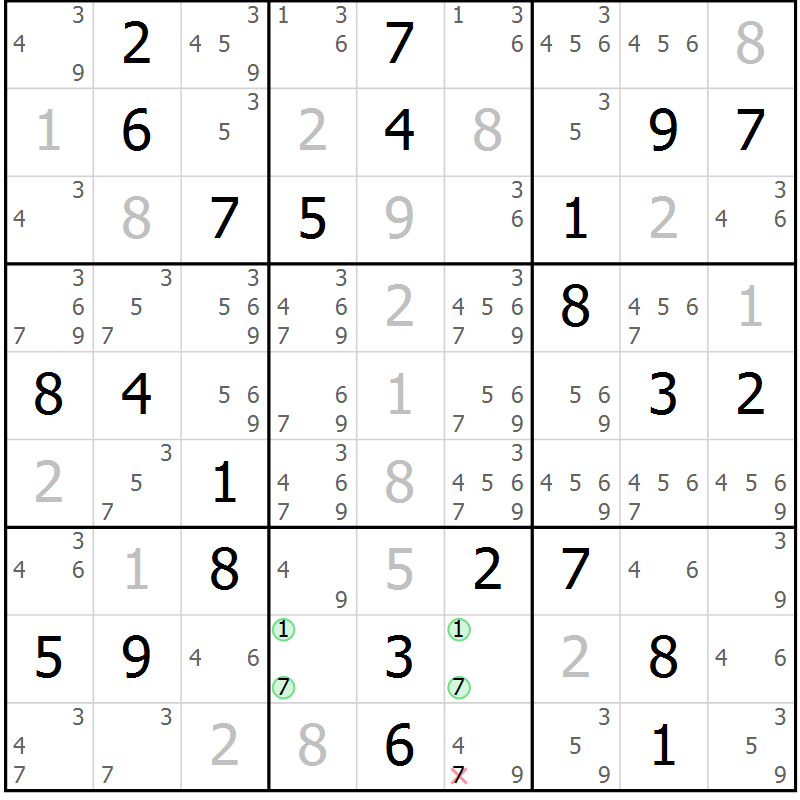 Position des candidats pour la solution de la Gr 28 page 31 du magazine de sudoku Virtuose n° 112