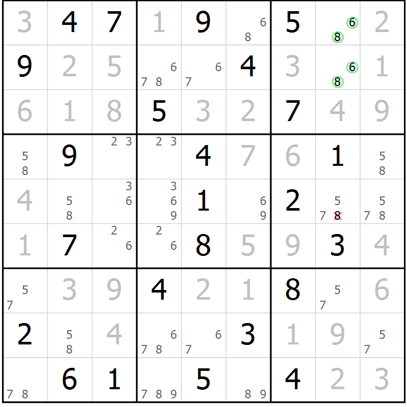 Position des candidats pour la solution de la Gr 29 page 32 du magazine de sudoku Virtuose n° 112