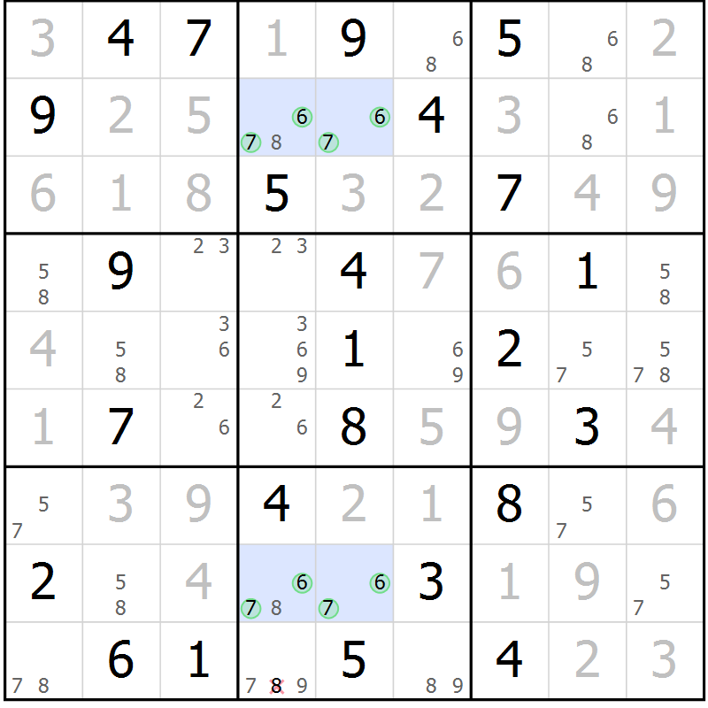 Position des candidats pour la solution de la Gr 29 page 32 du magazine de sudoku Virtuose n° 112