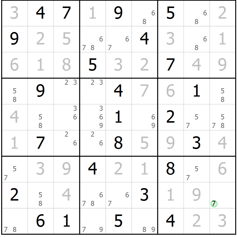 Position des candidats pour la solution de la Gr 29 page 32 du magazine de sudoku Virtuose n° 112