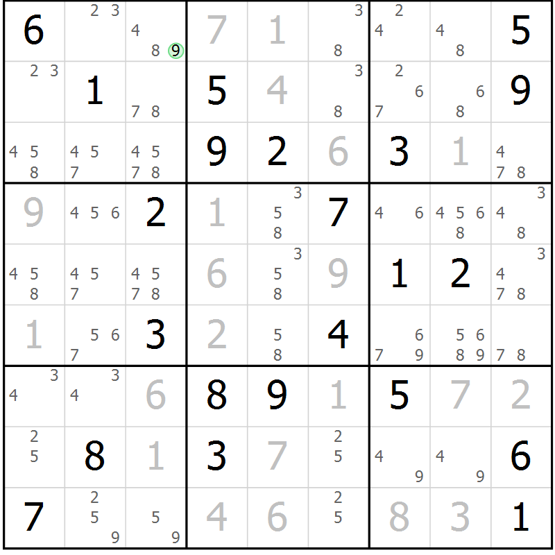 Position des candidats pour la solution de la Gr 3 page 6 du magazine de sudoku Virtuose n° 112