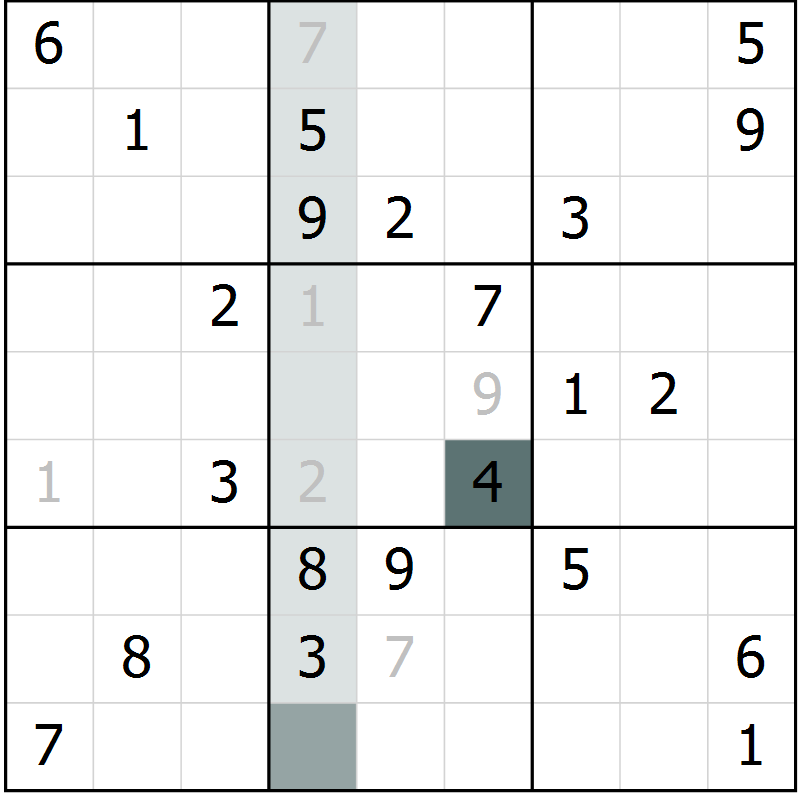 Position des candidats pour la solution de la Gr 3 page 6 du magazine de sudoku Virtuose n° 112