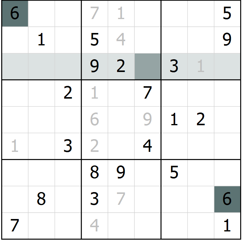 Position des candidats pour la solution de la Gr 3 page 6 du magazine de sudoku Virtuose n° 112